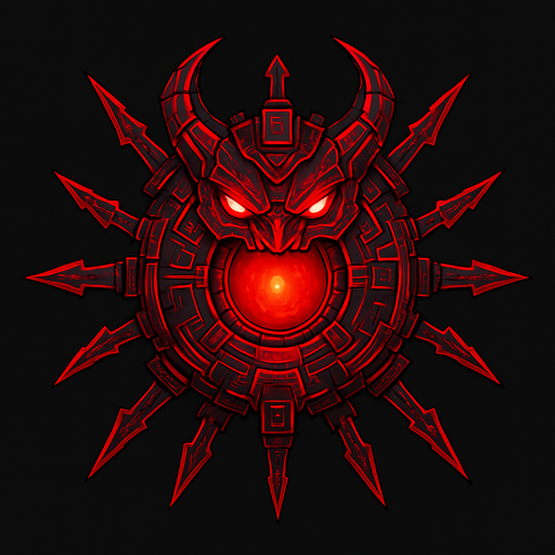 Topdown view, flying red demonic virus boss, evil-looking, sharp edges, glowing red core, cyber style, futuristic tech details, no background, circular, symmetrical.
In-Game asset.  2d.  High contrast.  No shadows