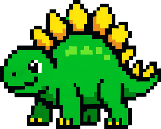 Make it 8 bit style dinosaur stegosaurus  cartoon character.
In-Game asset.  High contrast.  No shadows