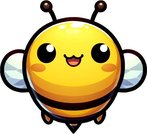 A happy little bee. Top down view.
Single Game Texture. In-Game asset. 2d. Blank background. High contrast. No shadows.