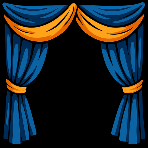 Arkaplan siyah ağırlıklı sahne perdeler.
In-Game asset.  2d.  High contrast.  No shadows