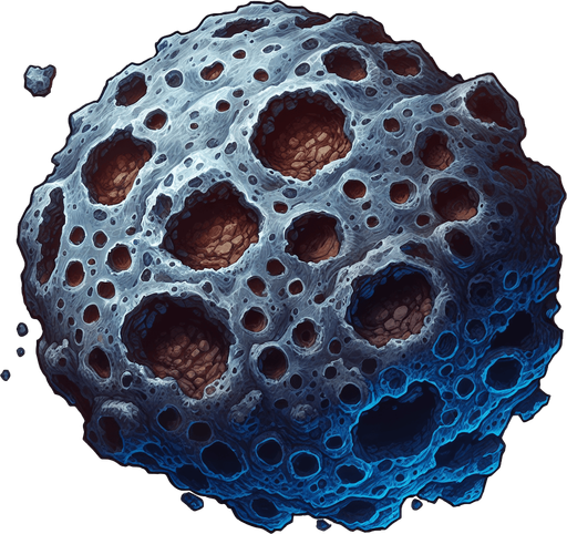 Asteroid.
Single Game Texture.  In-Game asset.  2d.  Blank background.  High contrast.  No shadows