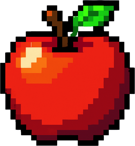 apple, pixelart.
In-Game asset.  2d.  High contrast.  No shadows