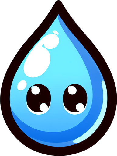 water drop with anime style eyes.
Single Game Texture. In-Game asset. 2d. Blank background. High contrast. No shadows.