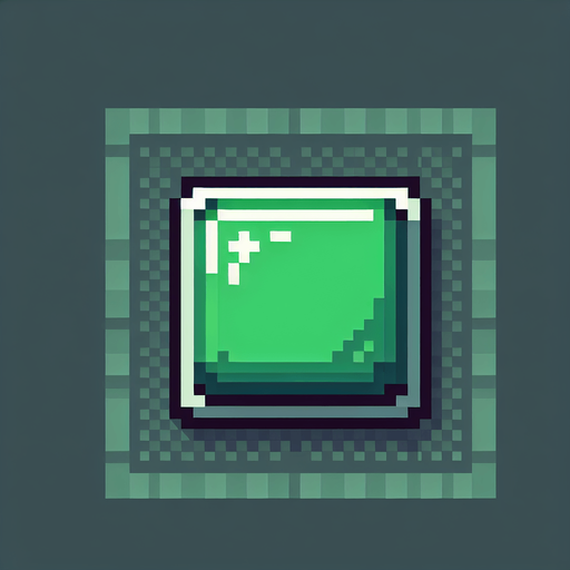 green plain UI button. pixelated. 8 bit. rectangular. Single Game Texture. In-Game asset. 2d. Blank background. High contrast. No shadows.