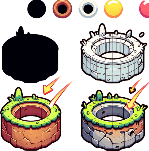 hole cartoon 2d, blank background.
Single Game Texture.  In-Game asset.  2d.  Blank background.  High contrast.  No shadows