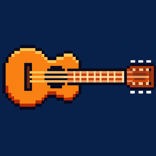 guitar pixel art 2d horizontal.
In-Game asset.  2d.  High contrast.  No shadows