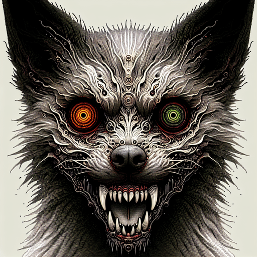 demon dog staring.
Single Game Texture. In-Game asset. 2d. Blank background. High contrast. No shadows.