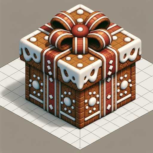 A big gingerbread christmas gift, isometric view Single Game Texture. In-Game asset. 2d. Blank background. High contrast. No shadows.