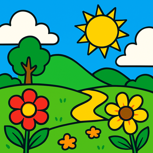 Fond d'écran été.
In-Game asset.  2d.  High contrast.  No shadows