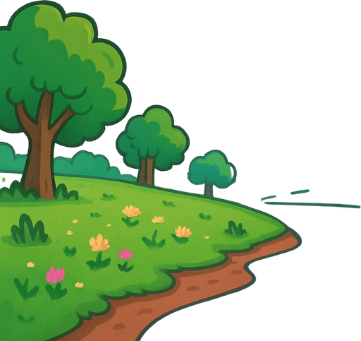 cartoony sky and bank of river