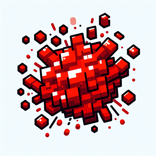 a cartoon explosion made of red bricks. no shadows..
Single Game Texture. In-Game asset. 2d. Blank background. High contrast. No shadows.