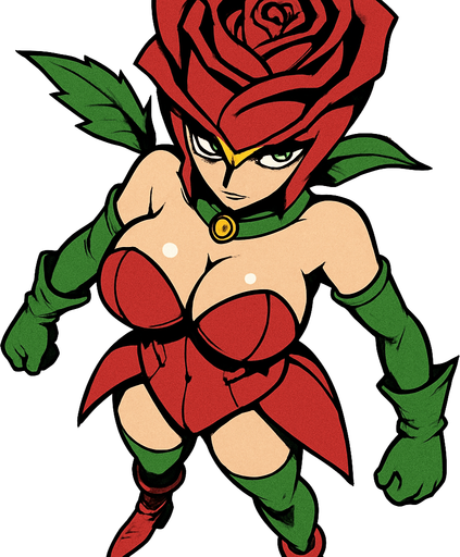 Rosemon, vista desde arriba, calidad y detalles altos, busto grande sexy, cuerpo completo.
In-Game asset.  2d.  High contrast.  No shadows