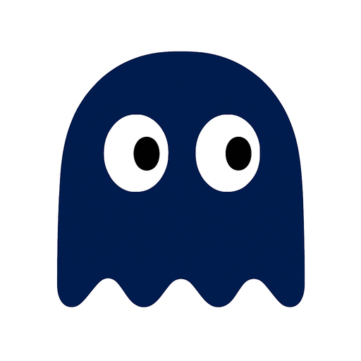 Pacman dark blue ghost with plain white eyes.
In-Game asset.  2d.  High contrast.  No shadows
