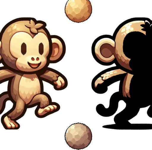 Monkey.
Single Game Texture.  In-Game asset.  2d.  Blank background.  No shadows