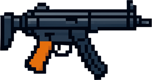 mp5 gun pixel.
In-Game asset.  2d.  High contrast.  No shadows