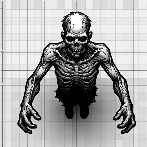 Zombie seen from above. Arms in front of it
Single Game Texture. In-Game asset. 2d. Blank background. High contrast. No shadows.