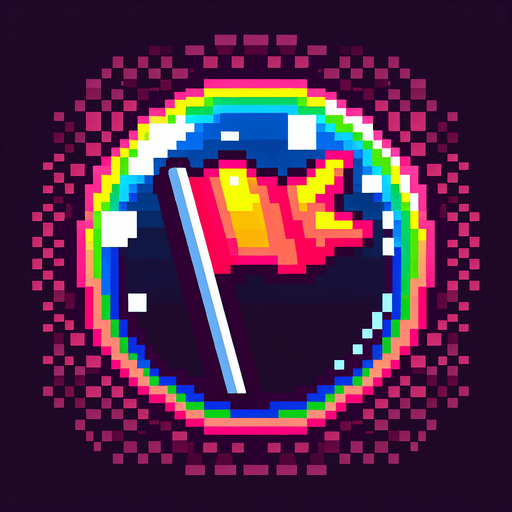 pixel art bubble with a rally flag in neon color...
Single Game Texture. In-Game asset. 2d. Blank background. High contrast. No shadows.