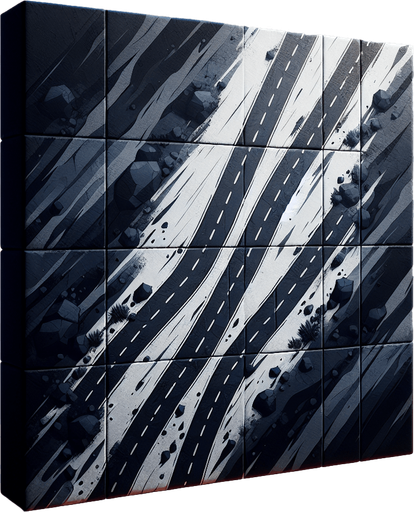 create a black color road.
Single Game Texture.  In-Game asset.  2d.  Blank background.  High contrast.  No shadows