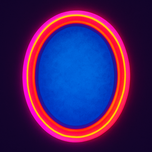 neon pink purple red orange oval filled in blue nuaces.
In-Game asset.  2d.  High contrast.  No shadows
