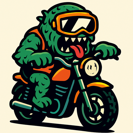 mostruo con visor sobre moto.
In-Game asset.  2d.  High contrast.  No shadows