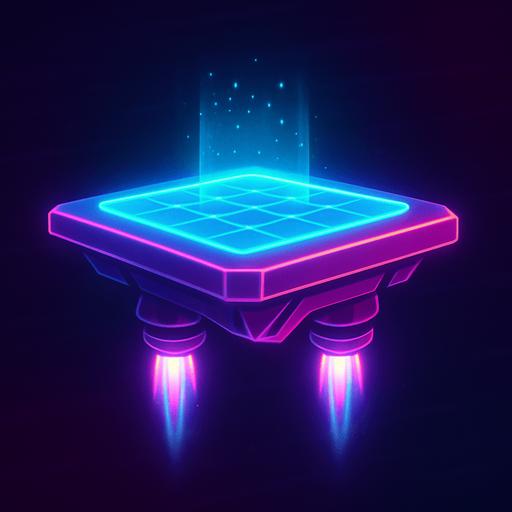 Neon cyberpunk futuristic glowing side-view 2d platformer style platform flat top hologram projection hovering hover platform antigravity jet thrusters