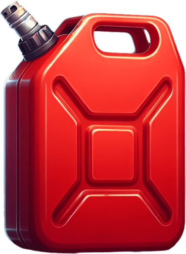 Garrafón de gasolina rojo.
Single Game Texture.  In-Game asset.  2d.  Blank background.  High contrast.  No shadows