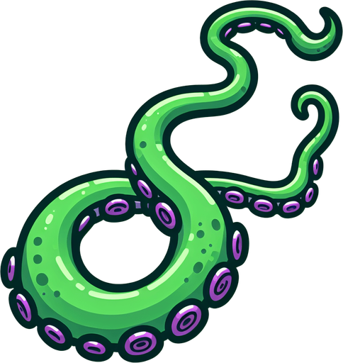 A outstretched straight octopus tentacle. Green with purple suckers. Cartoon..
Single Game Texture.  In-Game asset.  2d.  Blank background.  High contrast.  No shadows