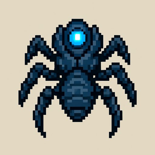 pixel art top down insectoid combat drone, blue light on top.
In-Game asset.  2d.  High contrast.  No shadows