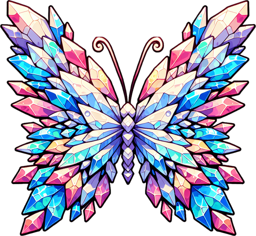 buttorfly，crystal.
Single Game Texture. In-Game asset. 2d. Blank background. High contrast. No shadows.