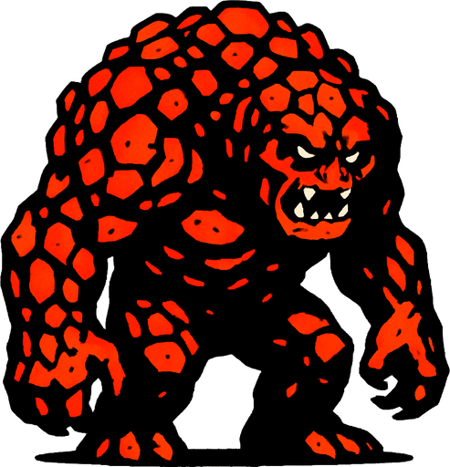 lavlarla kaplı bir canavar istiyorum kambur ve biraz iri yapılı.
In-Game asset.  2d.  High contrast.  No shadows