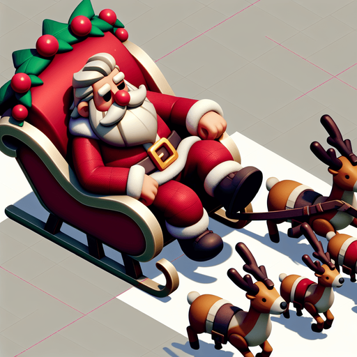 A lazy santa clause on his sleigh with reindeers. 2d cartoon, side view Single Game Texture. In-Game asset. 2d. Blank background. High contrast. No shadows.