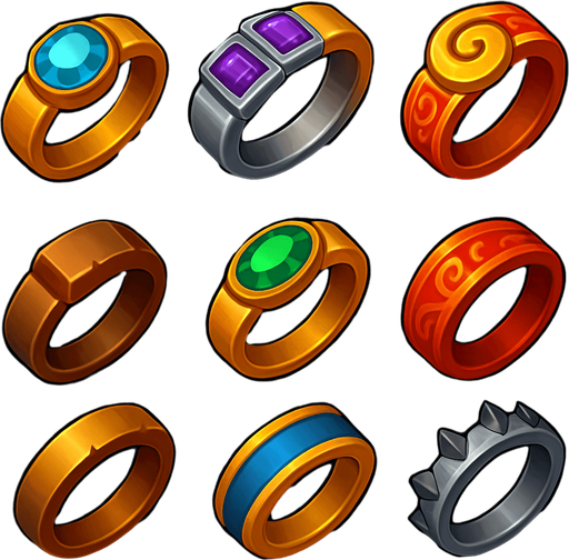 Pack of different rings.
In-Game asset.  High contrast.  No shadows. 3D