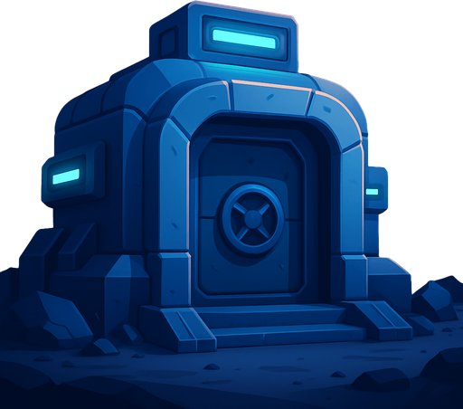 Front facing icon Fullscreen modern App Store art style with futuristic bunker, 16:9, high definition.  No text captions!