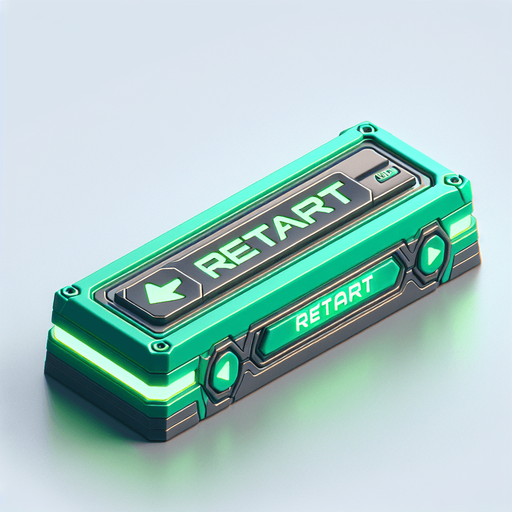 futuristic video game green long rectangle button with the text saying "RESTART".
Single Game Texture. In-Game asset. 2d. Blank background. High contrast. No shadows.