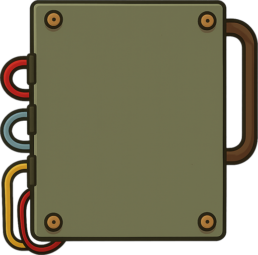It is like the back of a bomb, wires on the side. No background. Transparent background. Blank background. No shadows. 2d. In-Game asset. flat