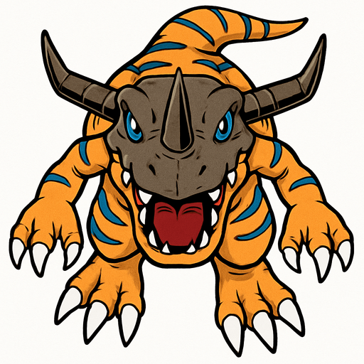 Greymon, visto desde arriba, detalles altos sin errores.
In-Game asset.  2d.  High contrast.  No shadows