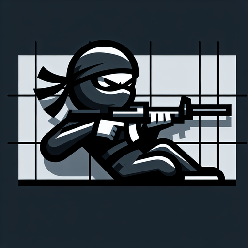 Ниндзя с винтовкой лежит.
Single Game Texture. In-Game asset. 2d. Blank background. High contrast. No shadows.