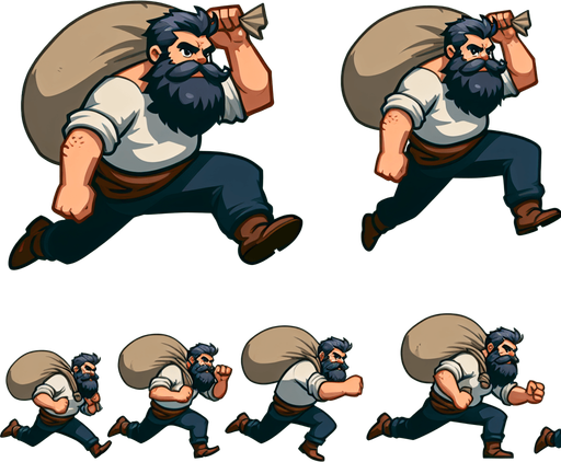 Sprite sheet d'un nain qui court avec un grand sac pour attraper quelque chose