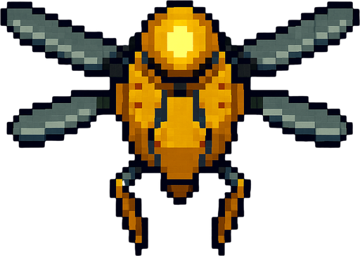 Flying pixel art flying drone, top down, insectoid design, yellow light on top.
In-Game asset.  2d.  High contrast.  No shadows