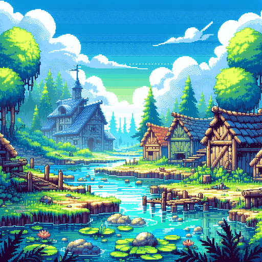 fantasy nice color 2d 16 bit fantasy remote swamp village foh sky
Single Game Texture.  In-Game asset.  2d.  Blank background.  High contrast.  No shadows