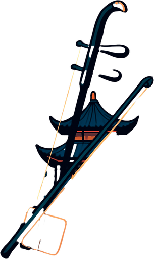 A traditional Chinese courtyard with lanterns, pagodas, and cherry blossoms. Add a calm evening vibe for the Erhu instrument..
In-Game asset.  2d.  High contrast.  No shadows
