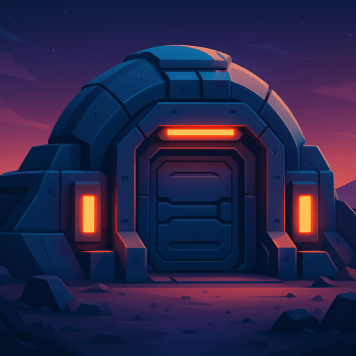 Front facing icon Fullscreen modern App Store art style with futuristic bunker, 16:9, high definition.  No text captions!