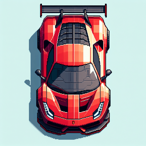 Top-down view of a sleek red sports car, clean and minimal pixel art style, 64x64 size, suitable for a mobile racing game".
Single Game Texture.  In-Game asset.  2d.  Blank background.  High contrast.  No shadows