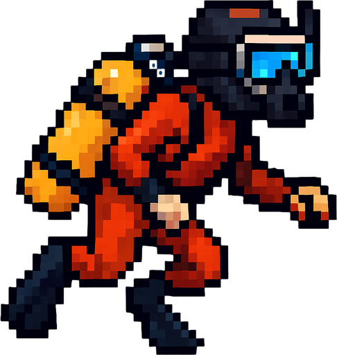 realistic pixel diver.
In-Game asset.  2d.  High contrast.  No shadows