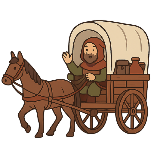 ortaçağ atlı araba ve tüccar
. No background. Transparent background. Blank background. No shadows. 2d. In-Game asset. flat