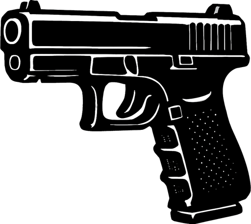 Pistola negra.
In-Game asset.  2d.  High contrast.  No shadows