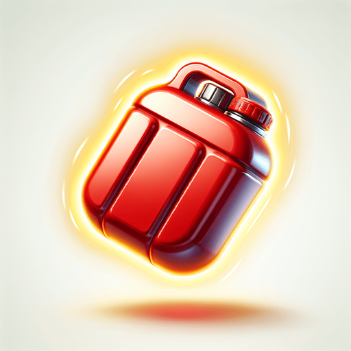 A cute cartoon-style small fuel tank with rounded edges red color, glossy metal finish, and a little red cap. Add a glowing yellow outline to make it pop. It should look lightweight and collectible, floating gently in the air..
Single Game Texture.  In-Game asset.  2d.  Blank background.  High contrast.  No shadows