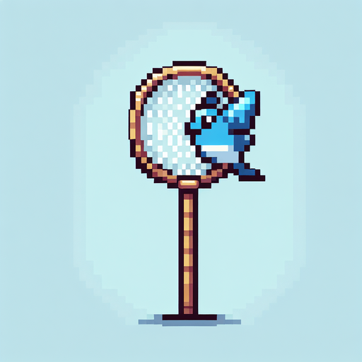 pixel butterfly catcher tool, standing straight, the net facing right.
Single Game Texture. In-Game asset. 2d. Blank background. High contrast. No shadows.