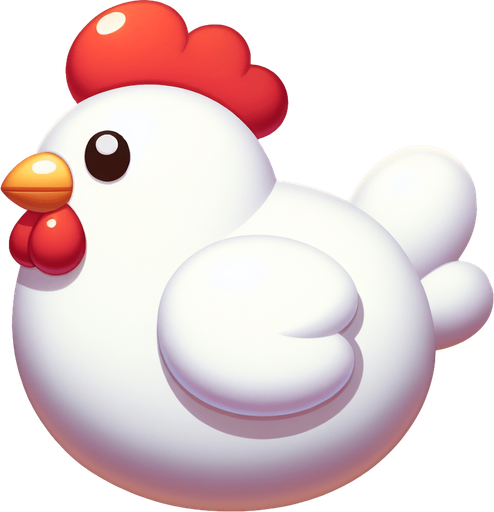 White Cartoon chicken, side.
Single Game Texture.  In-Game asset.  2d.  Blank background.  High contrast.  No shadows