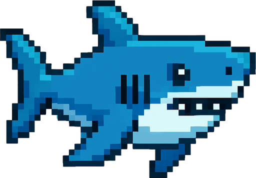 Pixel oyun tarzı köpek balığı peti oluştur 2 d.
In-Game asset.  2d.  High contrast.  No shadows